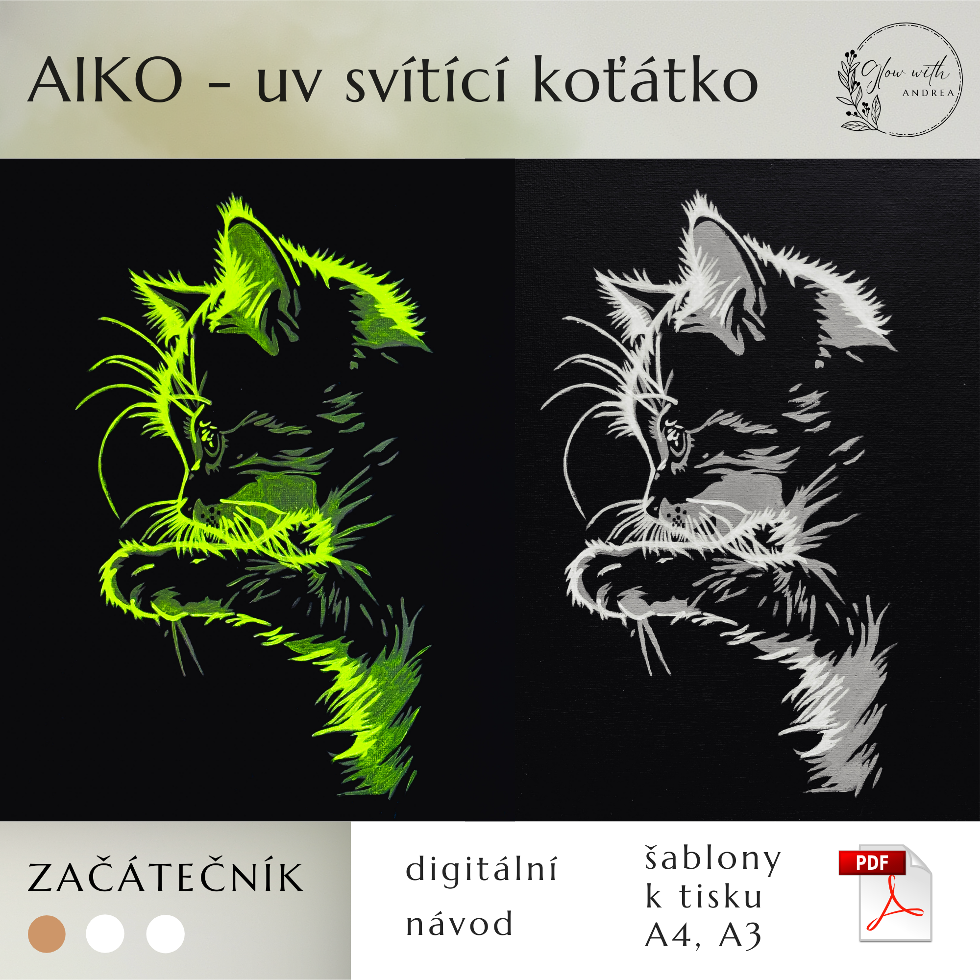 malování obrazu UV svítícími barvami Koťátko Aiko - PDF fotonávod