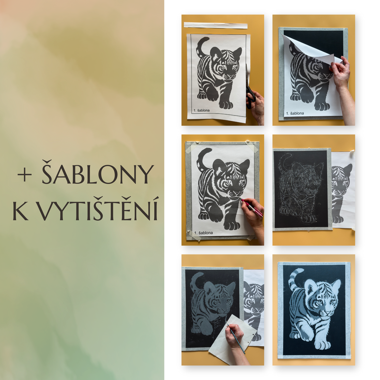 tutorial for print - glow in the dark - malovani svetlem - pattern tiger