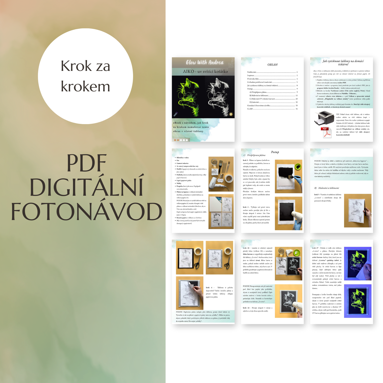 malování svítícího obrazu Glow in the dark - kotě AIKO