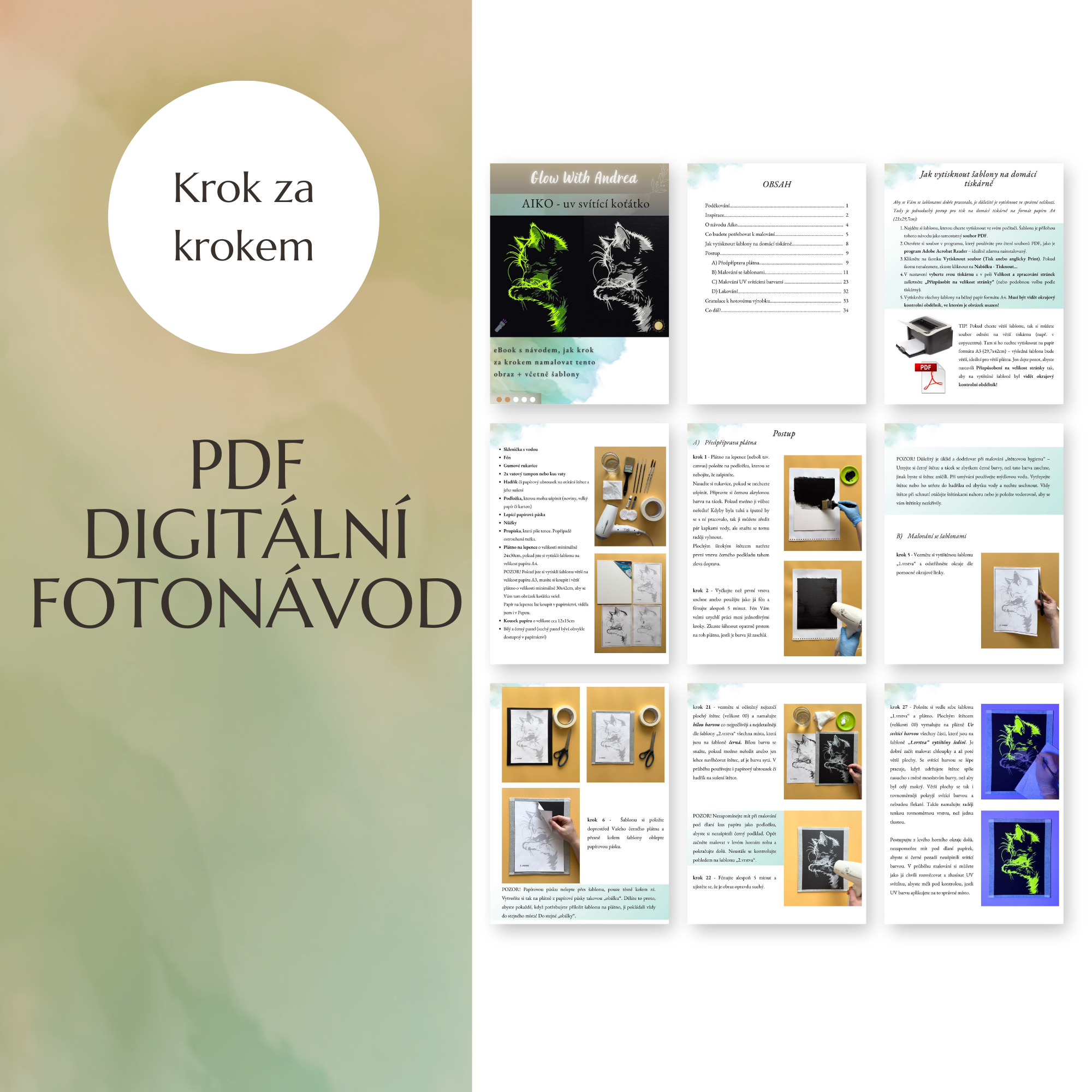 malování svítícího obrazu Glow in the dark - kotě AIKO