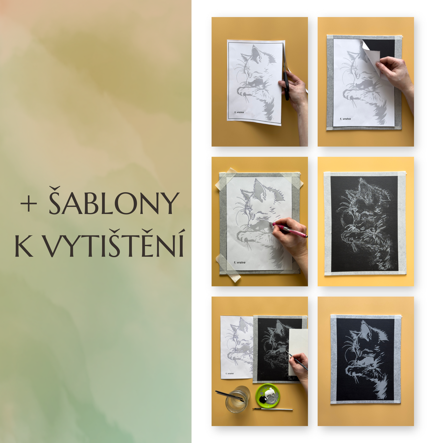 tutorial for print - glow in the dark - malovani svetlem - pattern kitty
