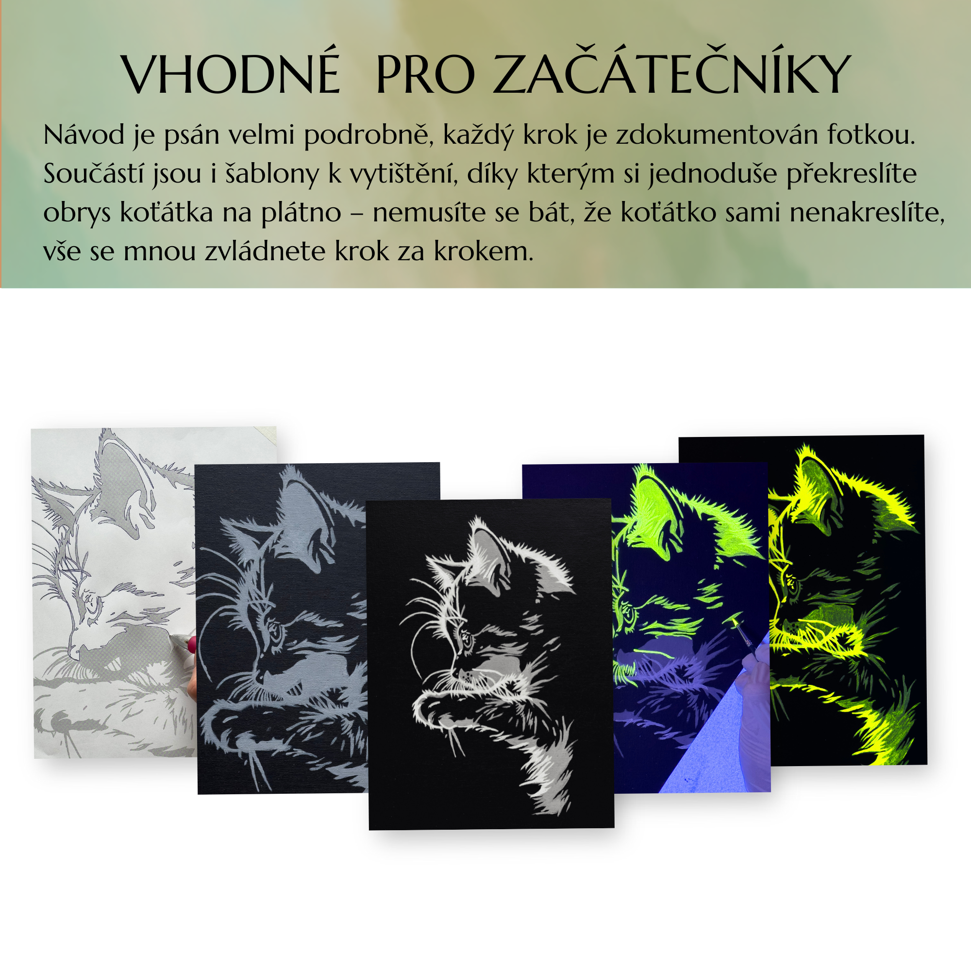 jak namalovat svítící obraz Glow in the dark - koťátko AIKO