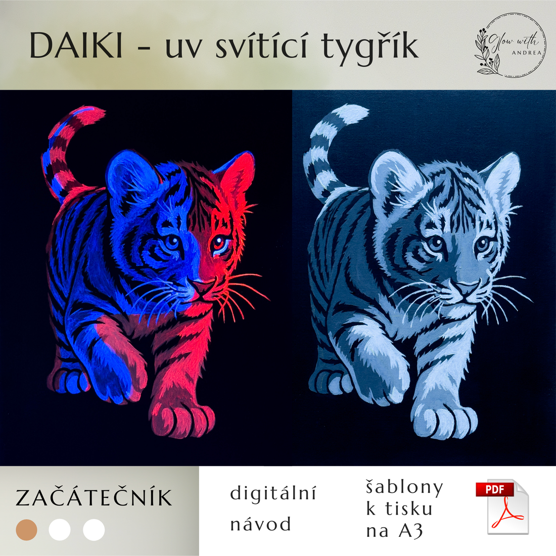 malování UV svítícími barvami - Tygr DAIKI návod